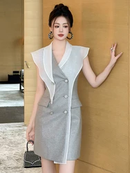 New Summer Fashion Formal Occasion Asymmetrical Dress Women Clothes Commute Elegant Lady Sleeveless Slim Pencil Short Vestidos
