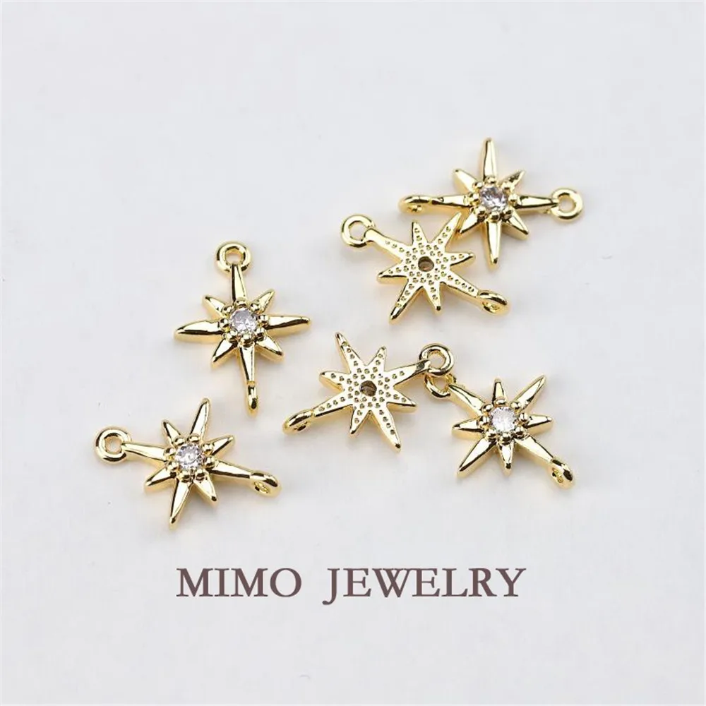 Color-preserving gold-plated Eight Star micro-inset zircon double hole connection pendant DIY accessories