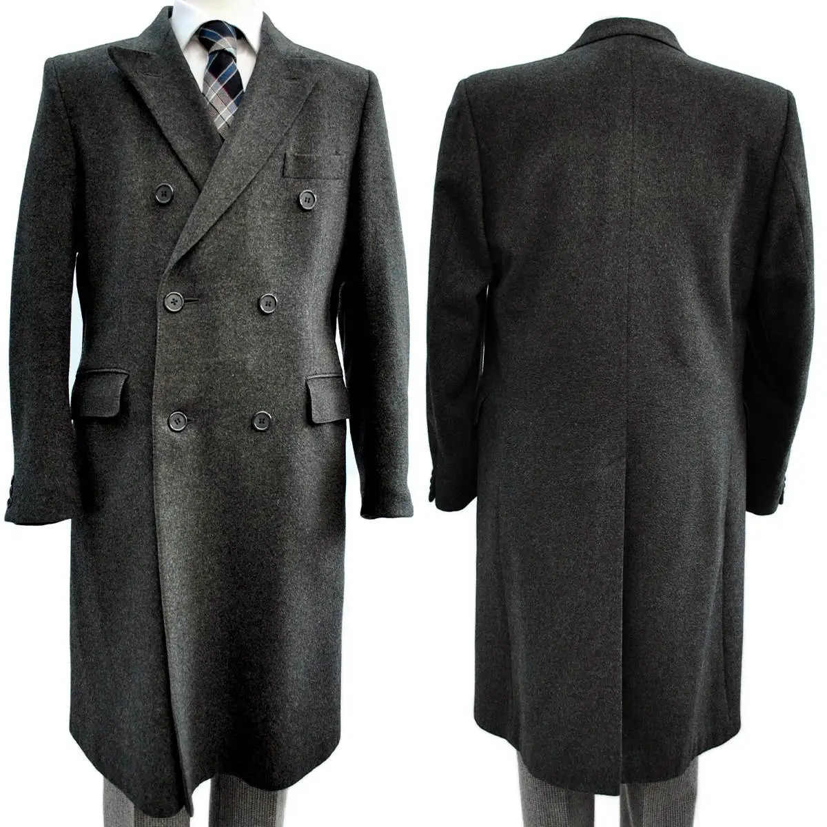 

Dark Gray Mens Overcoat Tweed Wool Winter Warm Groom Coat Outdoor Wear Long Jacket One Piece