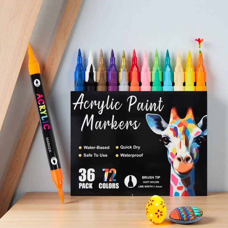 

24/48/72 цвета, акриловые маркеры с двумя наконечниками — быстросохнущие и портативные, гладкий пигмент для художественной живописи/раскраски в горошек