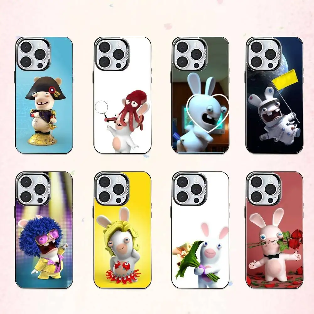 

Cute R-Raving R-Rabbids Phone Case For iPhone17,16,15,14,13,12,11 Plus,Pro Max Colored Silver Plated Inside Cover
