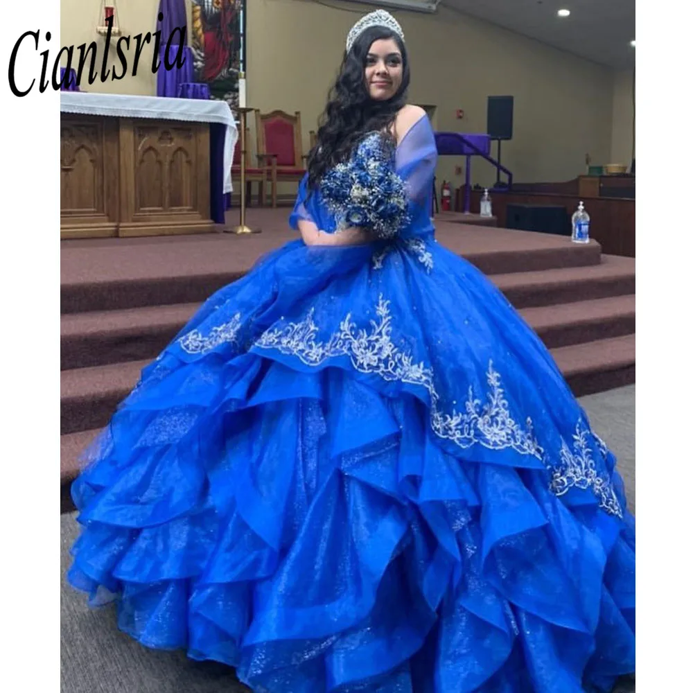 

Royal Blue Princess Quinceanera Dresses Off Shoulder Lace Ball Gown Sweet 16 Dresses vestidos de 15 años Custom Made