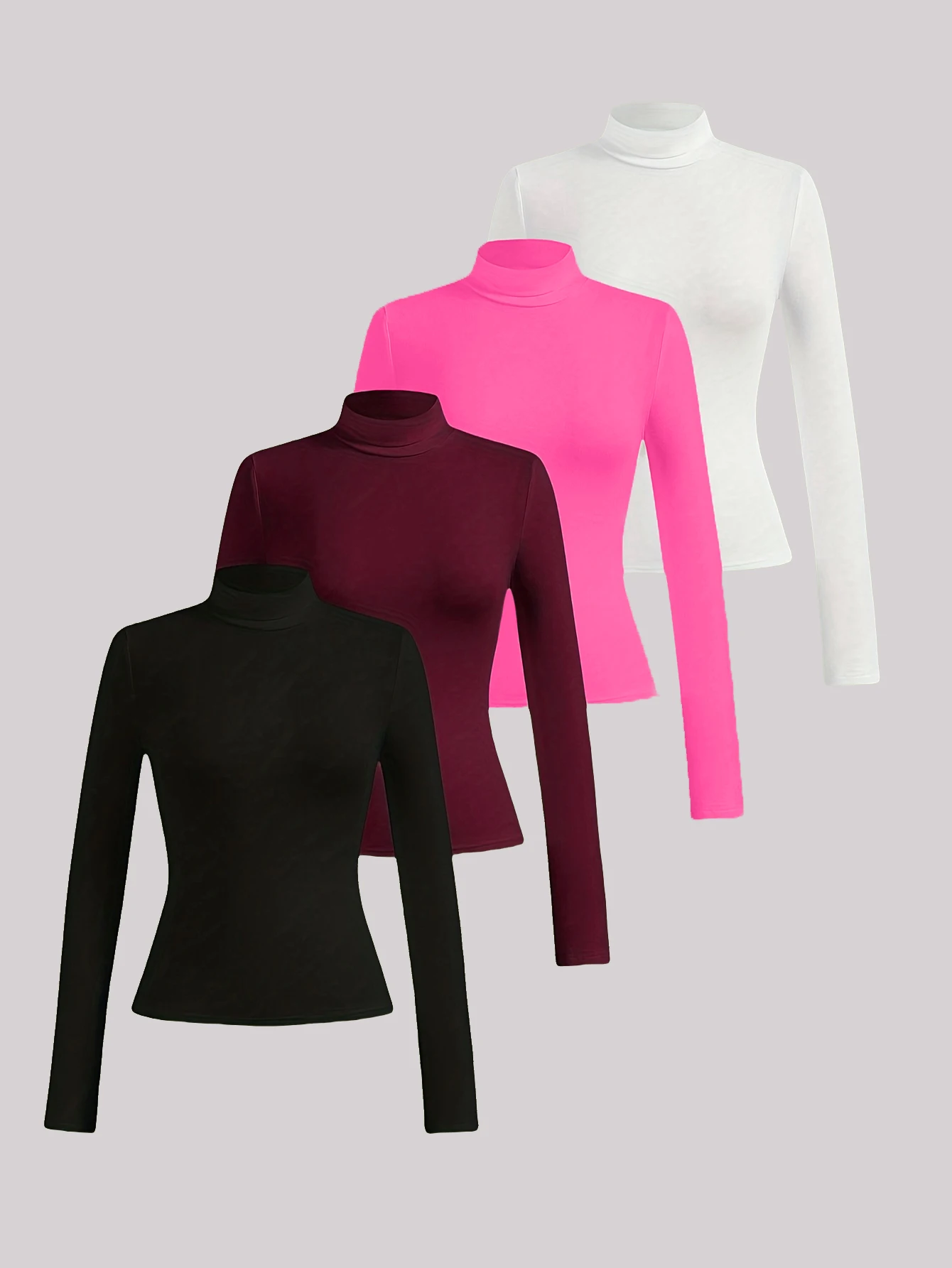 

European and American fashion elegant autumn latest women's high-neck solid color basic versatile T-shirt 4-piece set