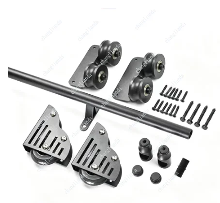 3 Meter Black Library Sliding Ladder Track Kit Telescopic Top Roller Brake Wheel Upright Storage Hardware Without Ladder