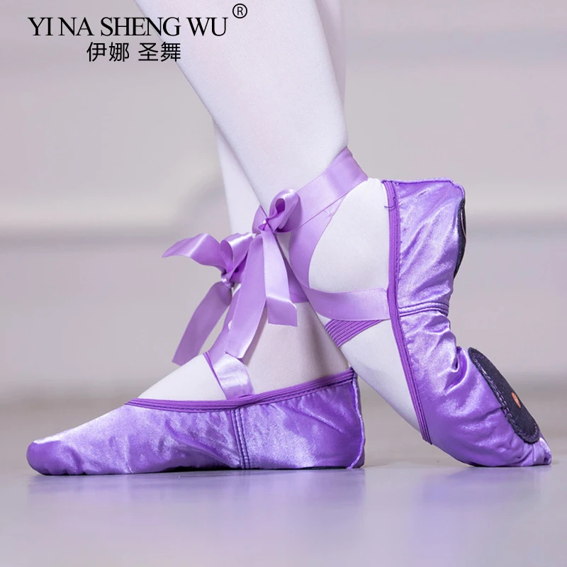 Zapatos de baile de Ballet con cinta de satén para adultos, zapatos femeninos de suela suave, zapatos de garra de gato de verano, zapatos de baile de gimnasia de Ballet de Color sólido para niños