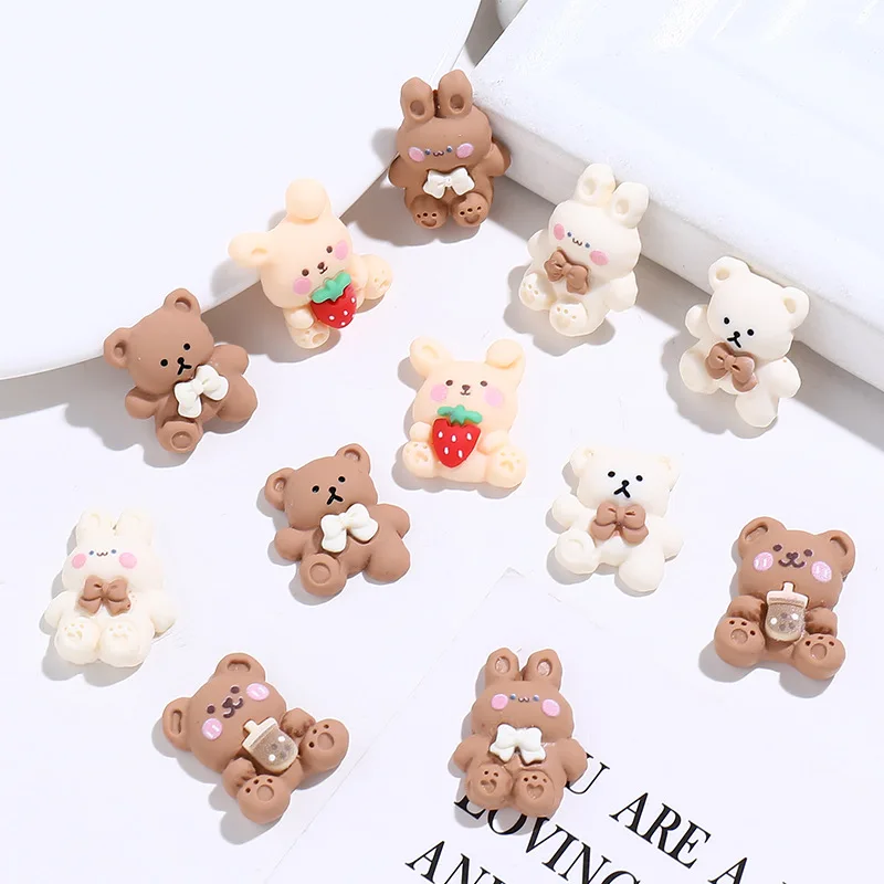 10pcs Resin Beige Coffe Bear Rabbit Flatback Cabochons Scrapbooking Embellishments DIY Craft Deco Parts Large