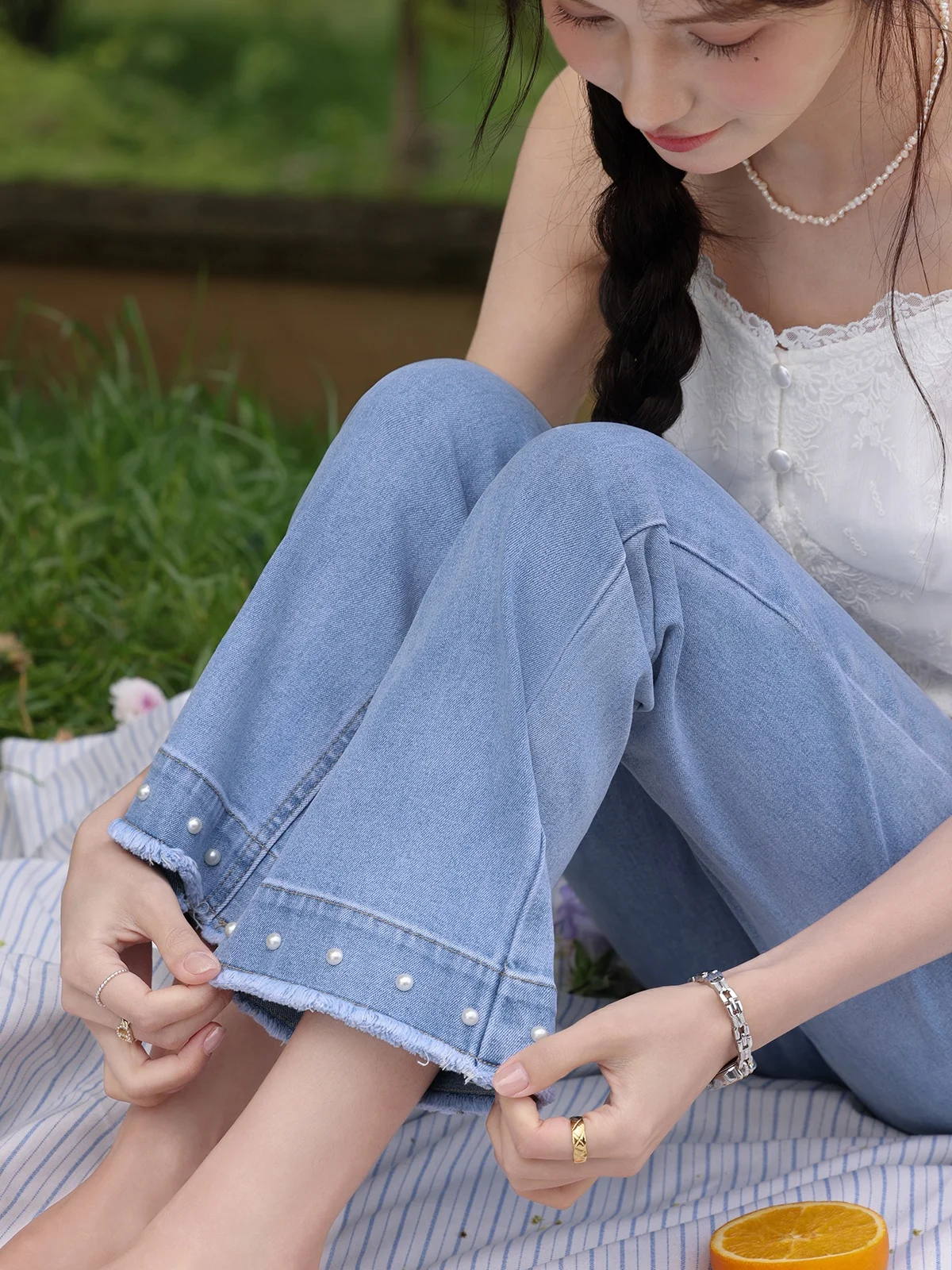 

South Deer Light Blue Straight Leg Jeans Women's Slimming Pants Casual Sle l Waist Zipper Fly Summer New Arrival