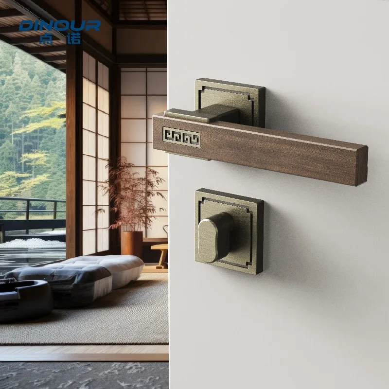 Diannuo new Chinese walnut retro bedroom door lock indoor lock silent magnetic split door handle