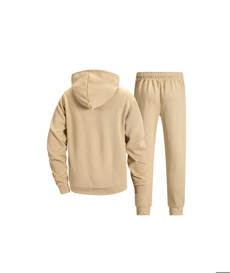 Premium Regular Fit Men Khaki Solid Hooded Tracksuit Minimalist Soft Casual Sweatshirt And Pants Set For Daily Loungewear