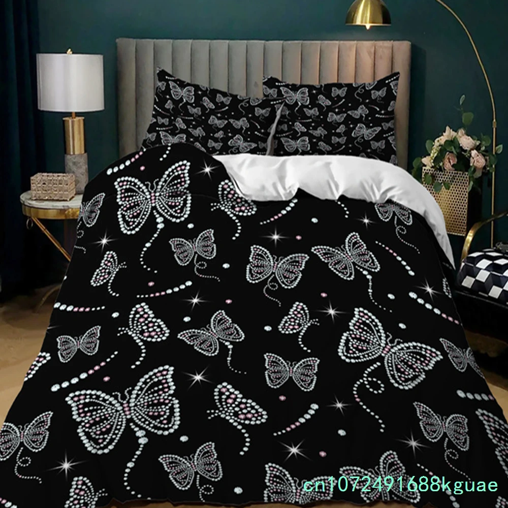 Simple Butterfly Black Duvet Cover Dandelion Print Bedding Set Queen Size For Adults Girls Teen Room Decor Polyester Quilt Cover