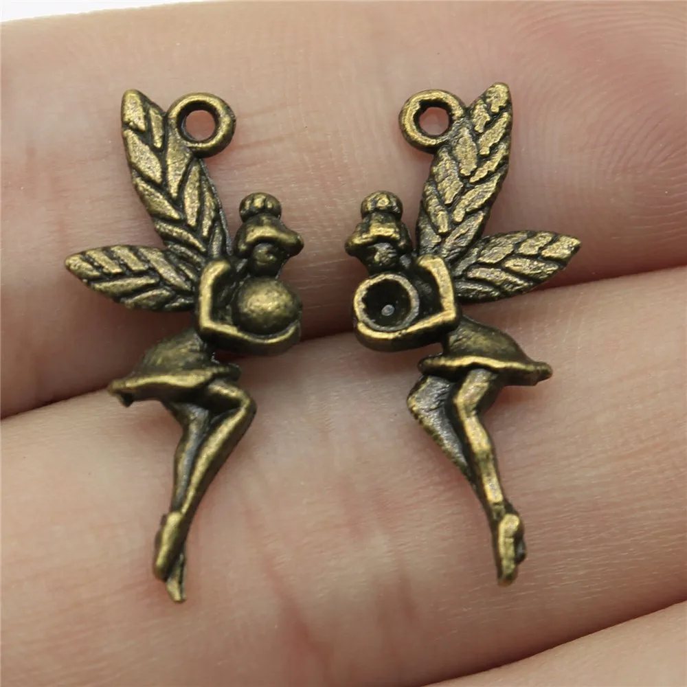 WYSIWYG 10pcs 26x11mm Vintage Fairy Angel Pendants Charm For Jewelry Making 2 Colors Angel Elf Charm Pendants