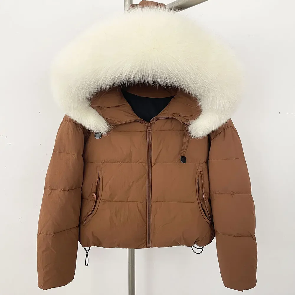 

Women Real Fox Fur Hooded Natural Raccoon Fur Down Jacket New Autumn Winter Short White Duck Down Coat Clothing Lady Jacket
