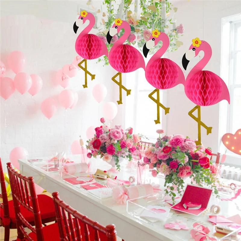 1Set Flamingo Honeycomb Cake Toppers Pineapple Straws for Summer Pool Party Kids Birhtday Party Decoration Hainging Ornaments