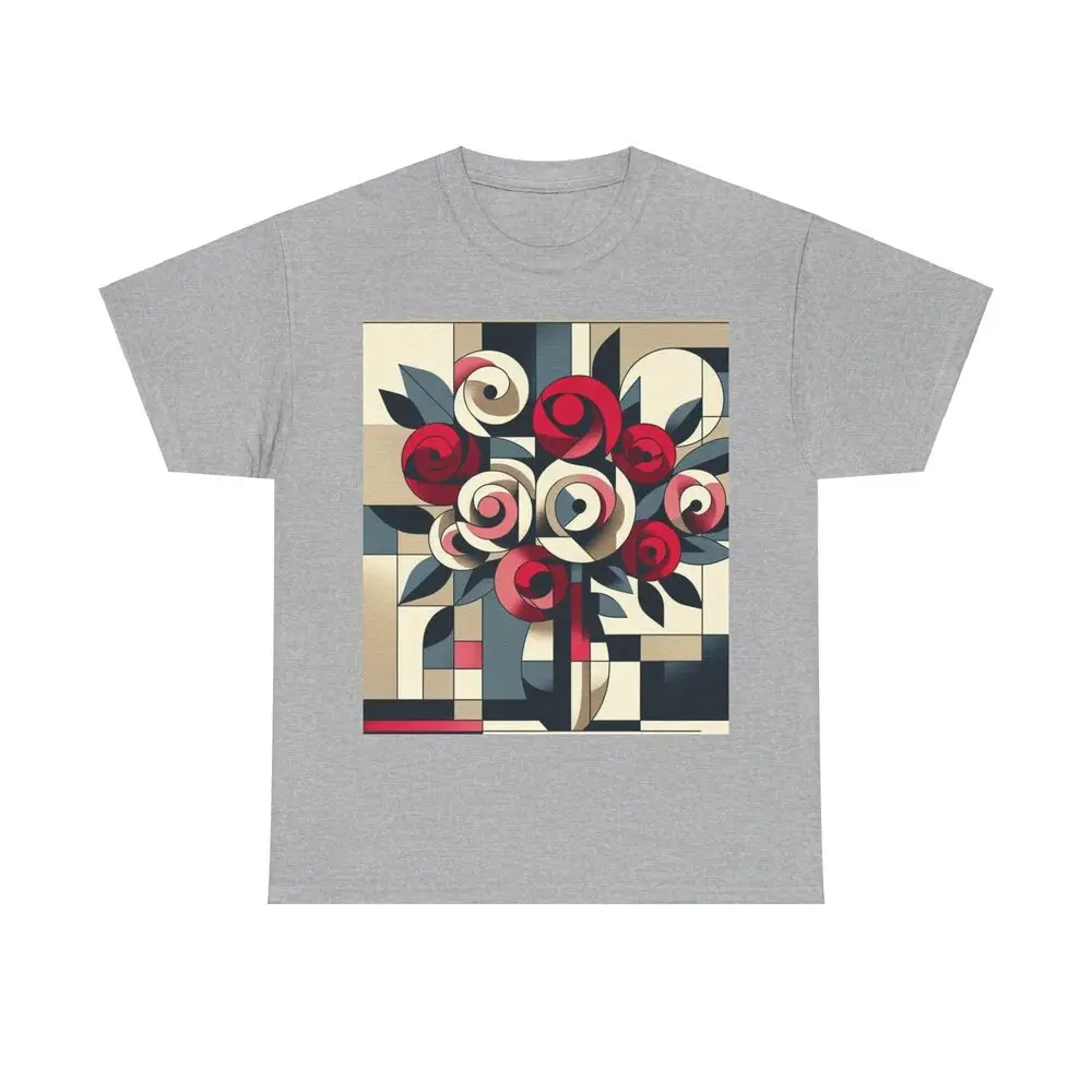 Pink And Red Roses In Vase Cubist Style Anime Graphic T-shirts For Men Clothing Women Tees Y2K Tops Unisex Summer Short Sleeve