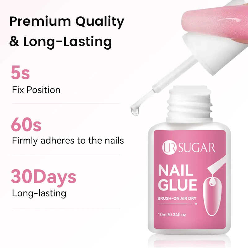 UR SUGAR 10ML Nail Glue No Need Lamp False Nail Tips Gel Cured Clear Color Nails Tools Super Strong Acrylic Tips Rhinestone Bond