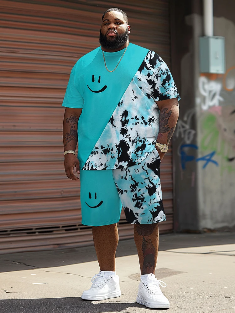 L-9XL Short sleeved T-shirt Shorts Set Plus Size Men Summer Casual Hip Hop Geometric Dark Pattern Print Two Piece Set ZOOY