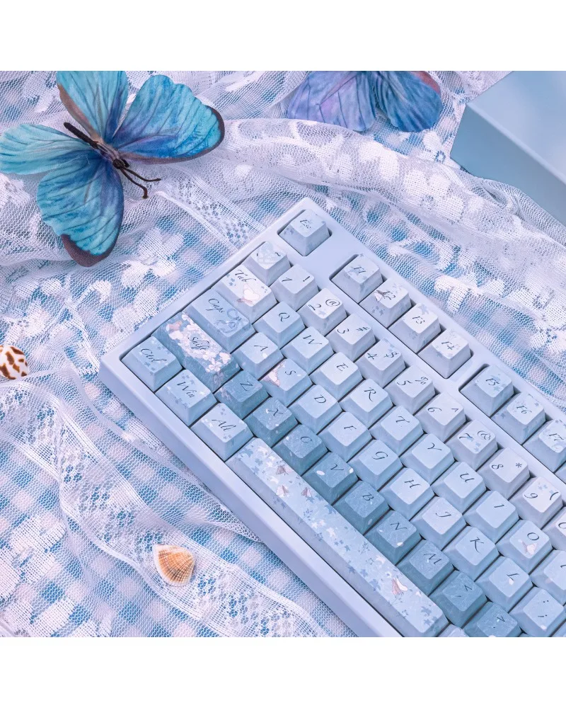Keycap PBT thermal sublimation process butterfly cyan mechanical keyboard literary original factory height blue