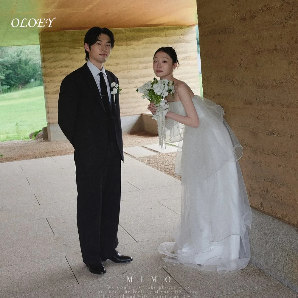 OLOEY Ivory Sleeveless 2025 New A Line Wedding Dress Korea Photoshoot Customized Layered Tulle Bridal Gown Spaghetti Strap Pure