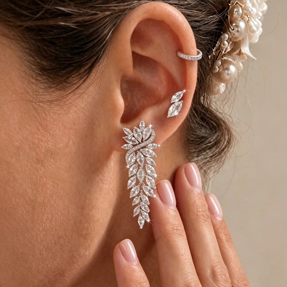 ZAKOL Luxury Sliver Color AAA Cubic Zirconia Long Dangle Earrings Set for Women Gorgeous Shiny CZ Bride Earring Wedding Jewelry