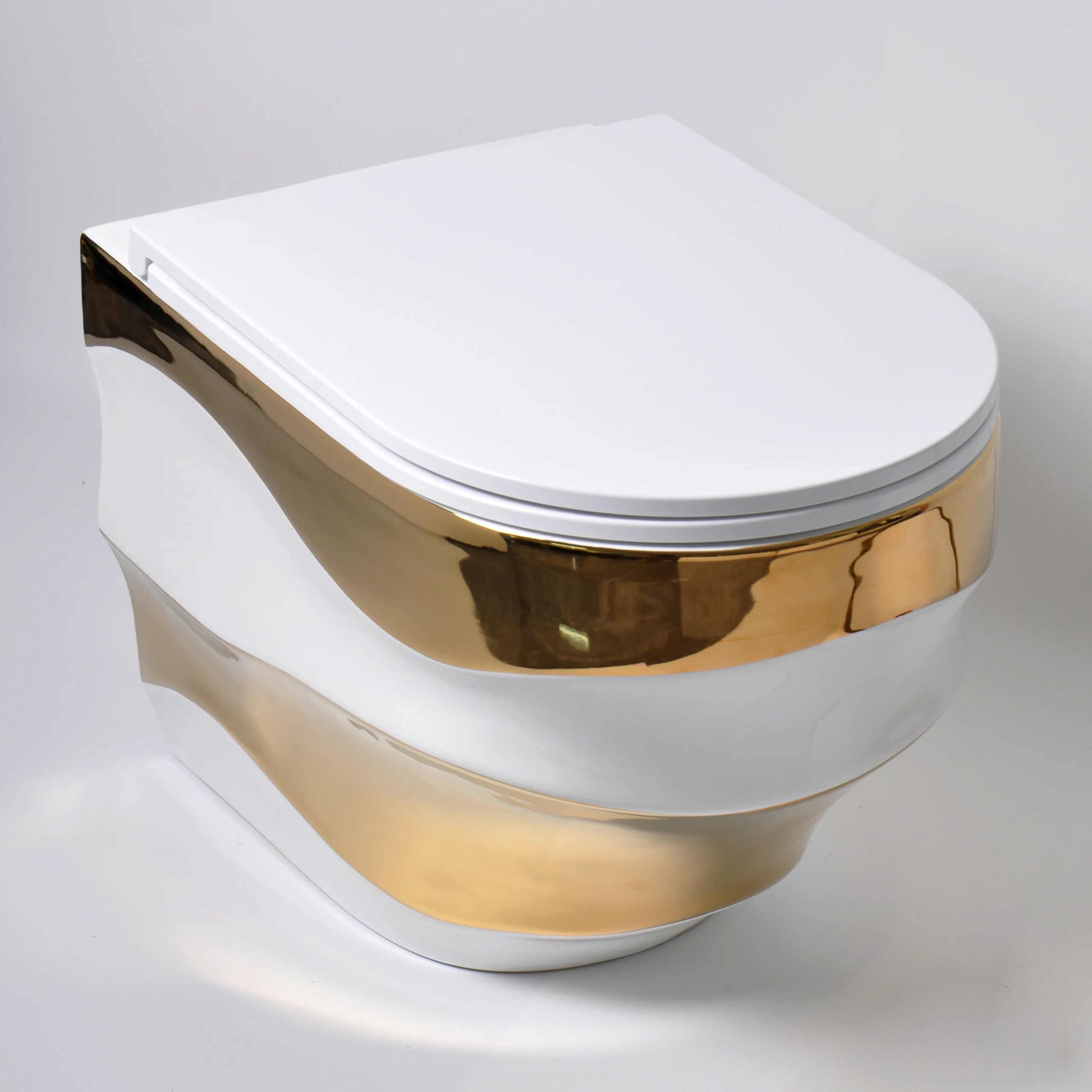 

Ceramic Sanitary Ware Bathroom Wc Wall Mounted Toilet Bowl Luxury Gold Plated Wall Hung Toilets