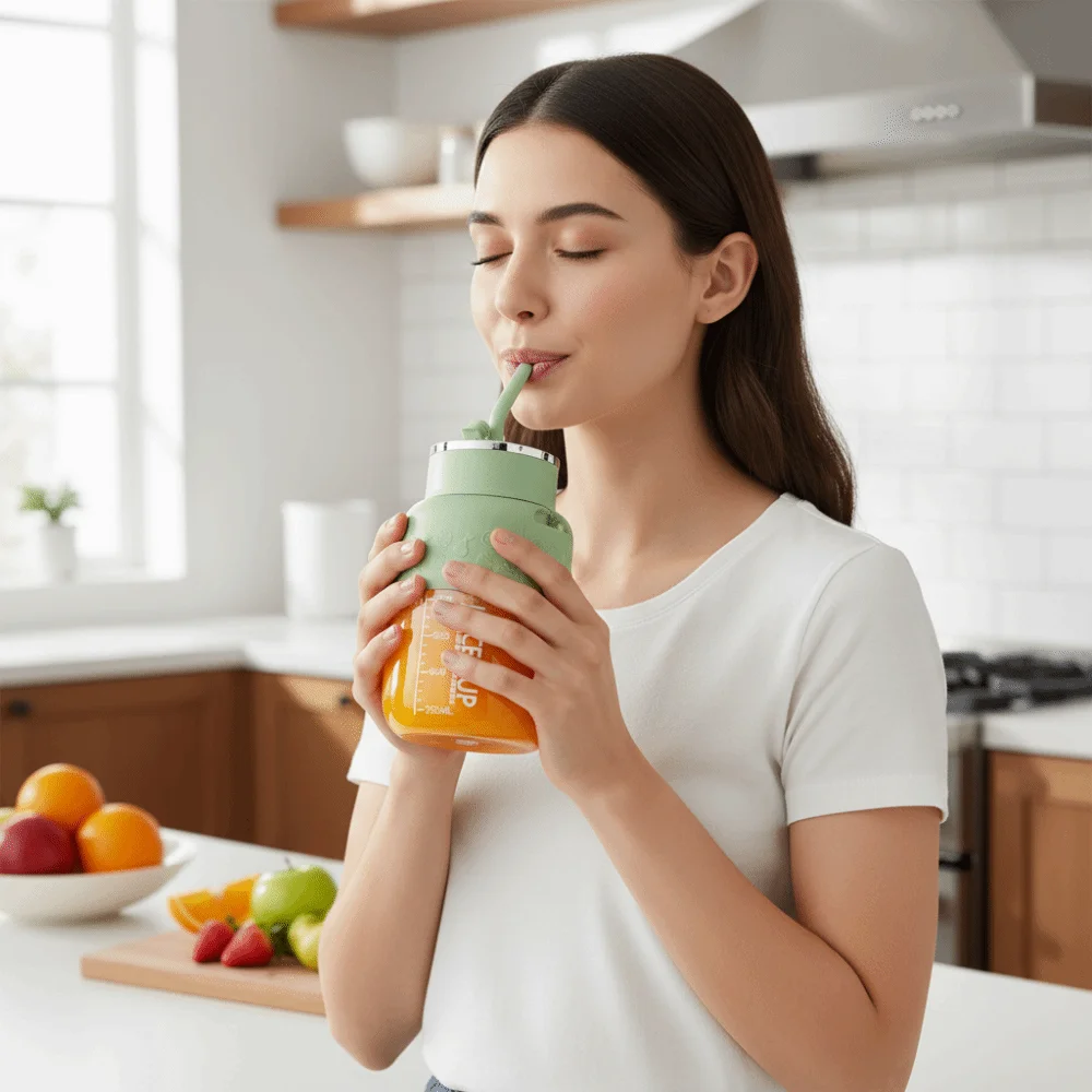 800 ML Portable Juicing Bucket Large Capacity Long Battery Life Electric Juice Maker Wireless with Straw and Strap Juicer Cup