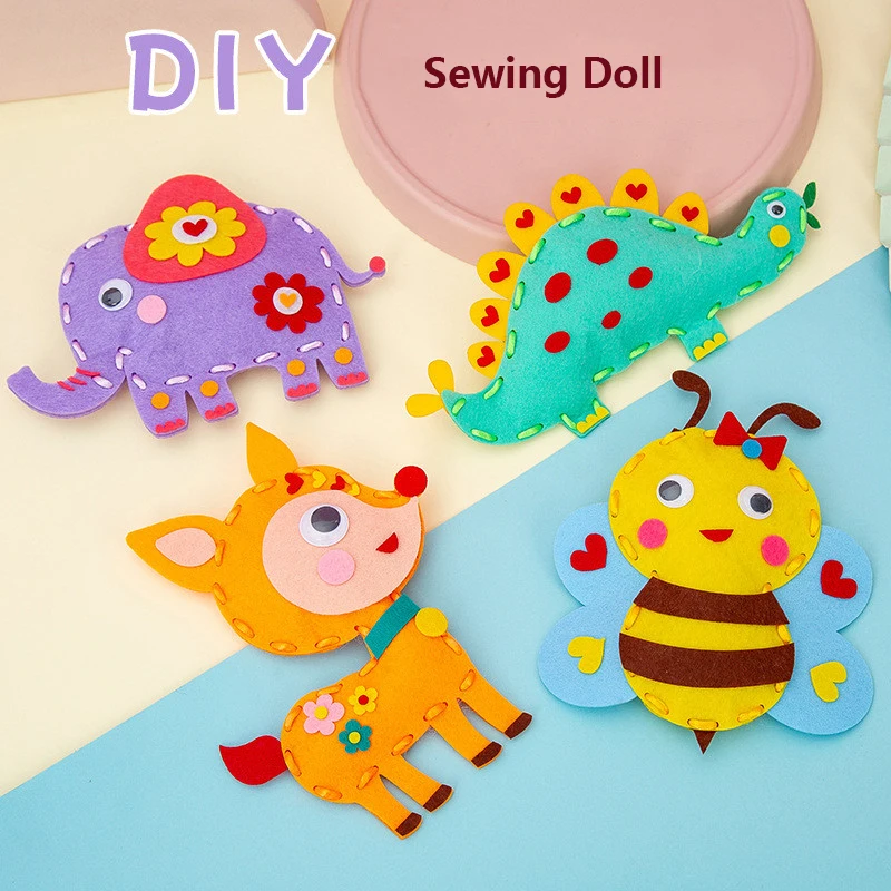 3Pcs DIY Sewing Craft Kit Toys Cartoon Animal Non-woven Fabric Dolls Handmade Beginners Educational Sewing Set Kids Art Toys