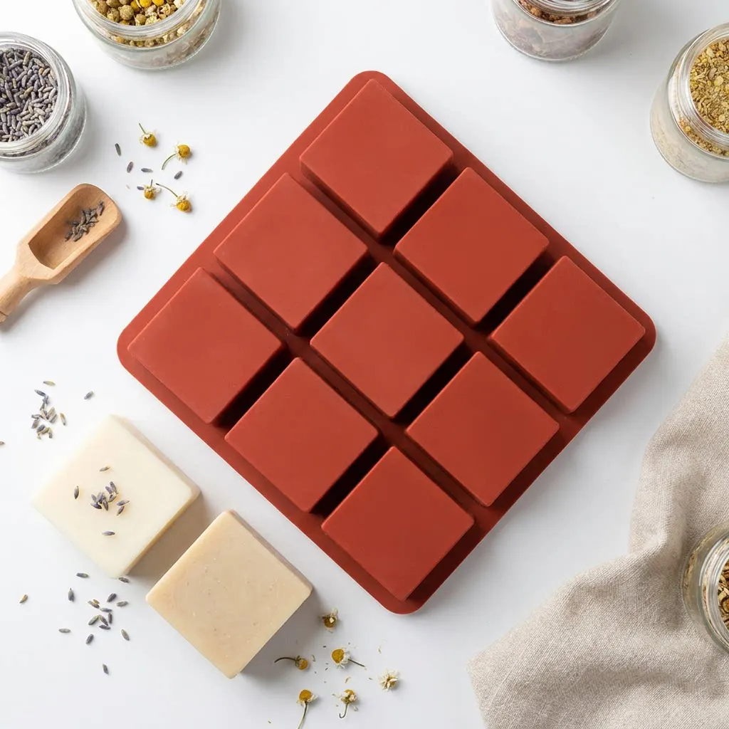 9-Cavity Square Silicone Mold for Handmade Soap Chocolate Mousse & Cake Baking -Reusable Cooking Mould for Kitchen