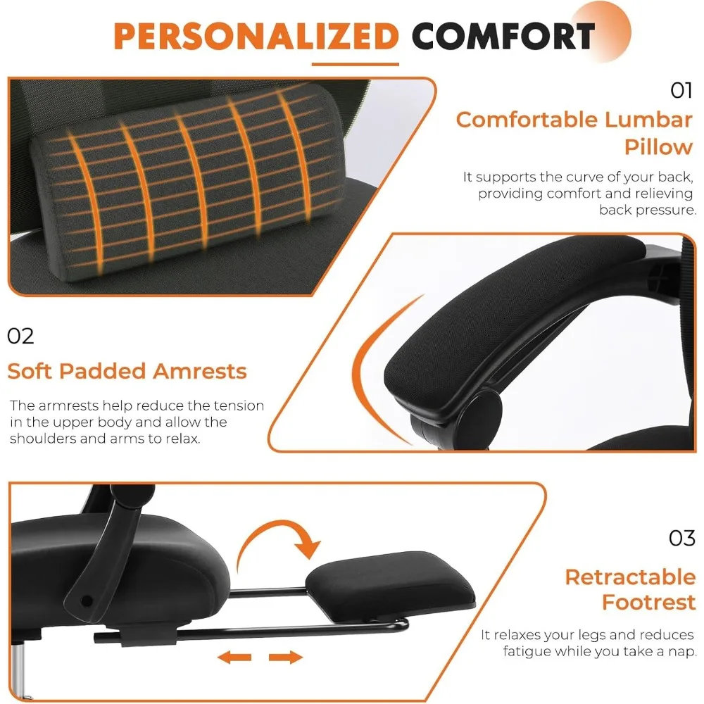 Ergonomic High-Back Mesh Swivel Office Chair with Rolling Wheels and Comfortable Lumbar Support