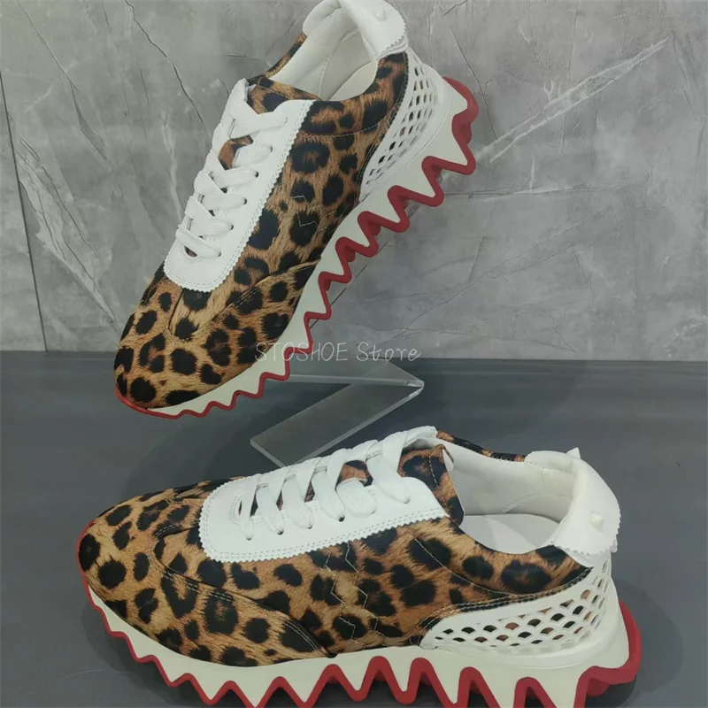 Leopard Print Fashion Casual Shoes for Men and Women Size 35-47 Lace Up Sports Shoes Handmade High Quality Brand Design Sneakers