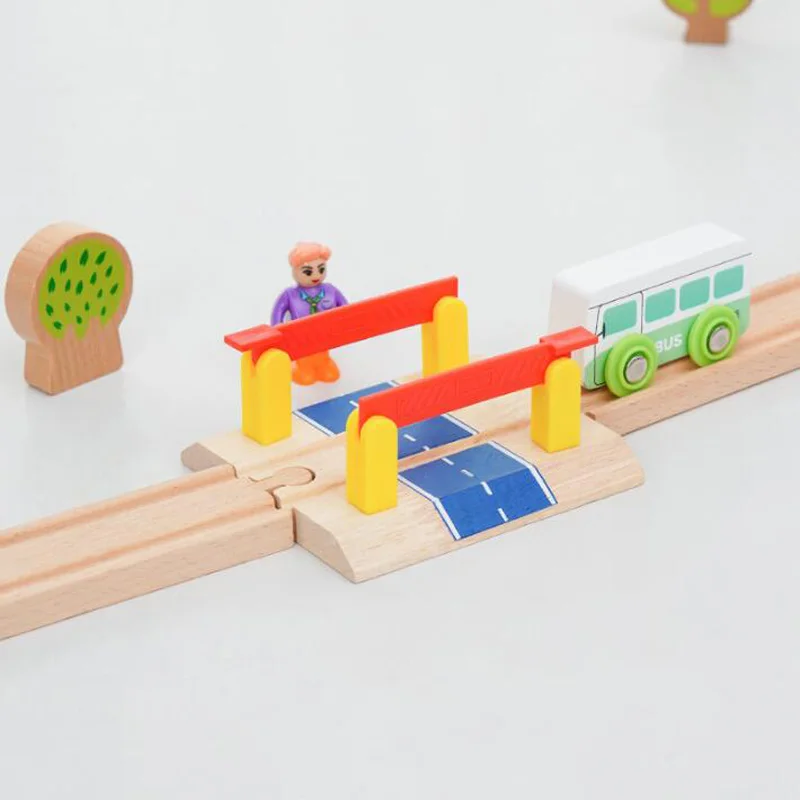 Toddlers Toys Wooden Train Railway Track Accessories Barricade, Platform Track Scene Puzzle Toys For Boys & Girls