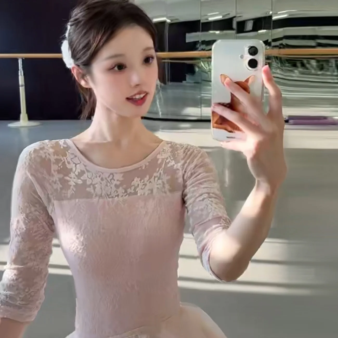 women-3-4-sleeve-lace-ballet-leotard-adult-floral-lace-gymnastics-bodysuit-slim-fit-dance-wear-for-exam-yoga-practice