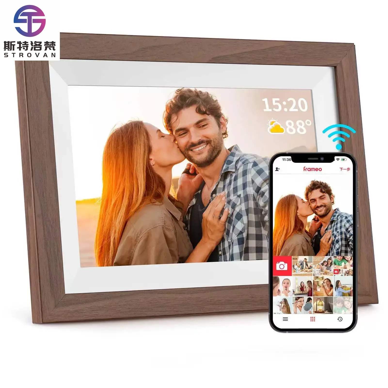 10.1 Inch 1280*800 16:10 32GB  Wifi Touch Smart Wooden Digital Photo Picture Digital Photo Video Frame