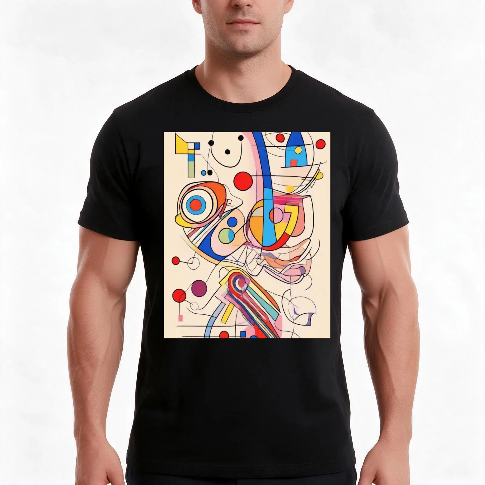 Vibrant geometric shapes T-Shirt, Summer Casual Cotton Tee, Oversized Streetwear Tops, Vintage Graphic Print, Unisex Men Women