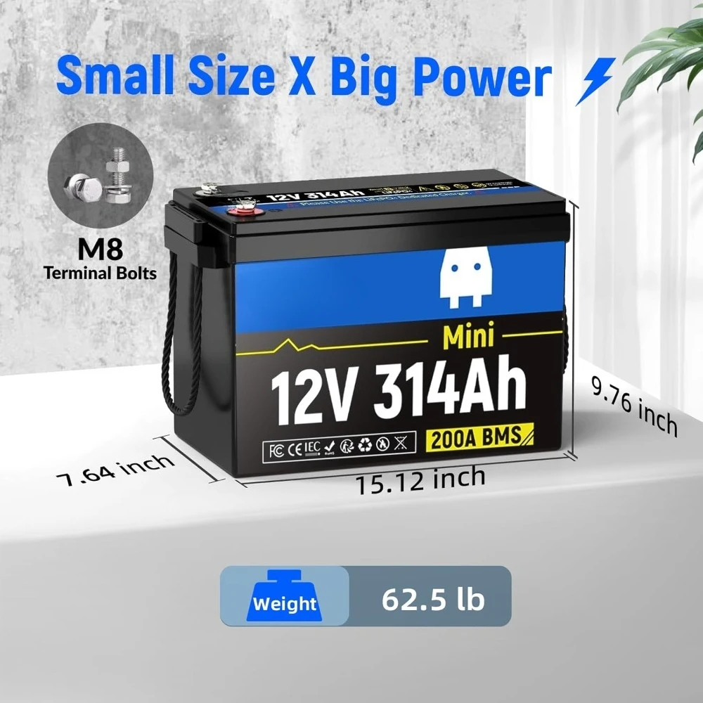 Mini bateria litowa LiFePO4, ulepszone radiatory chłodzące i przewody w oplocie, BMS 200A i energia 4,01 kWh, ponad 4000 cykli, idealna do kamperów