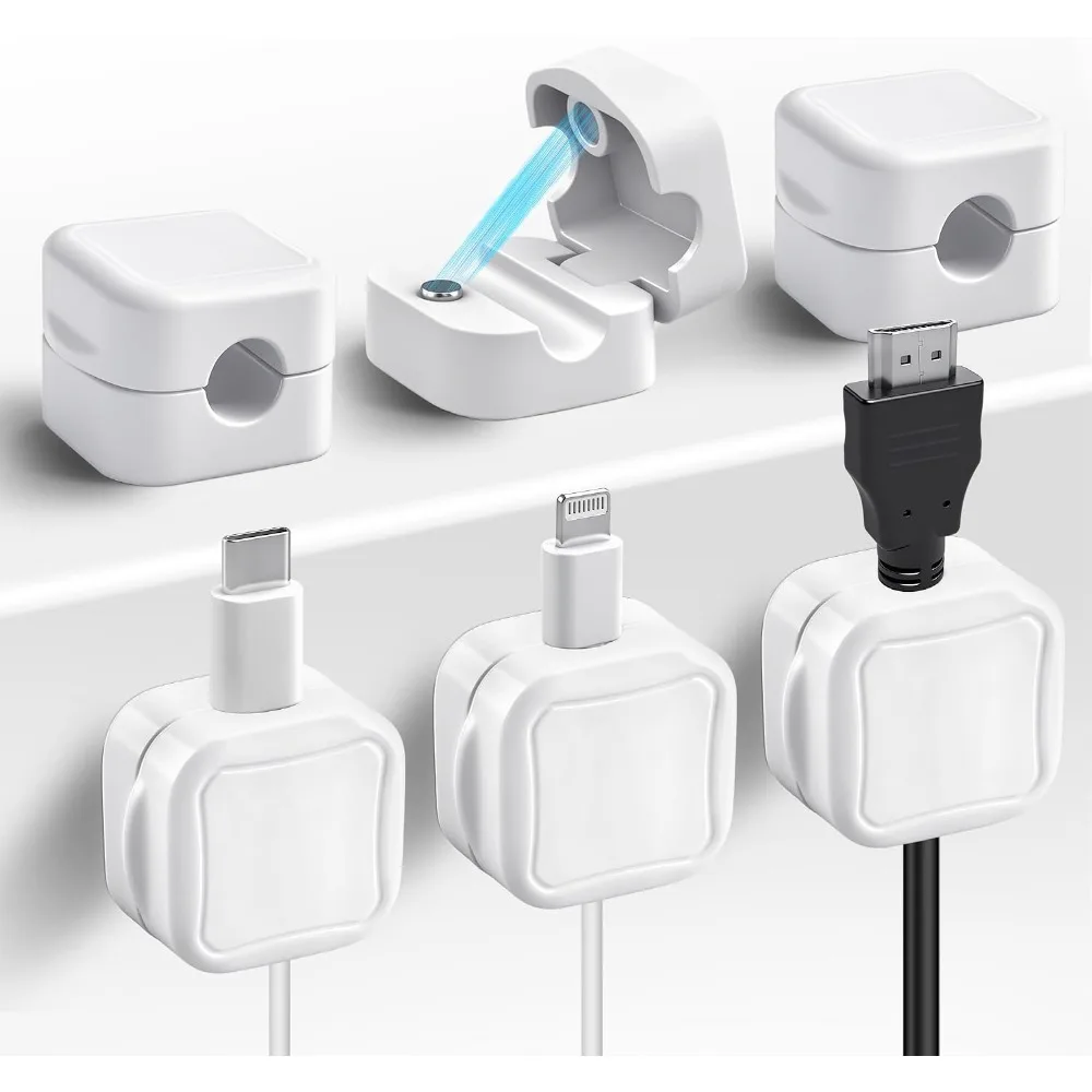6 PCS Magnetic Cable Clips Cord Organizer Holder for Home Desk Nightstand Car Wall - White