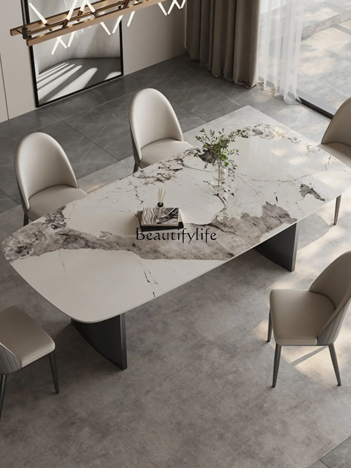 

Slate dining table simple modern rectangular Italian minimalist Nordic light luxury dining table