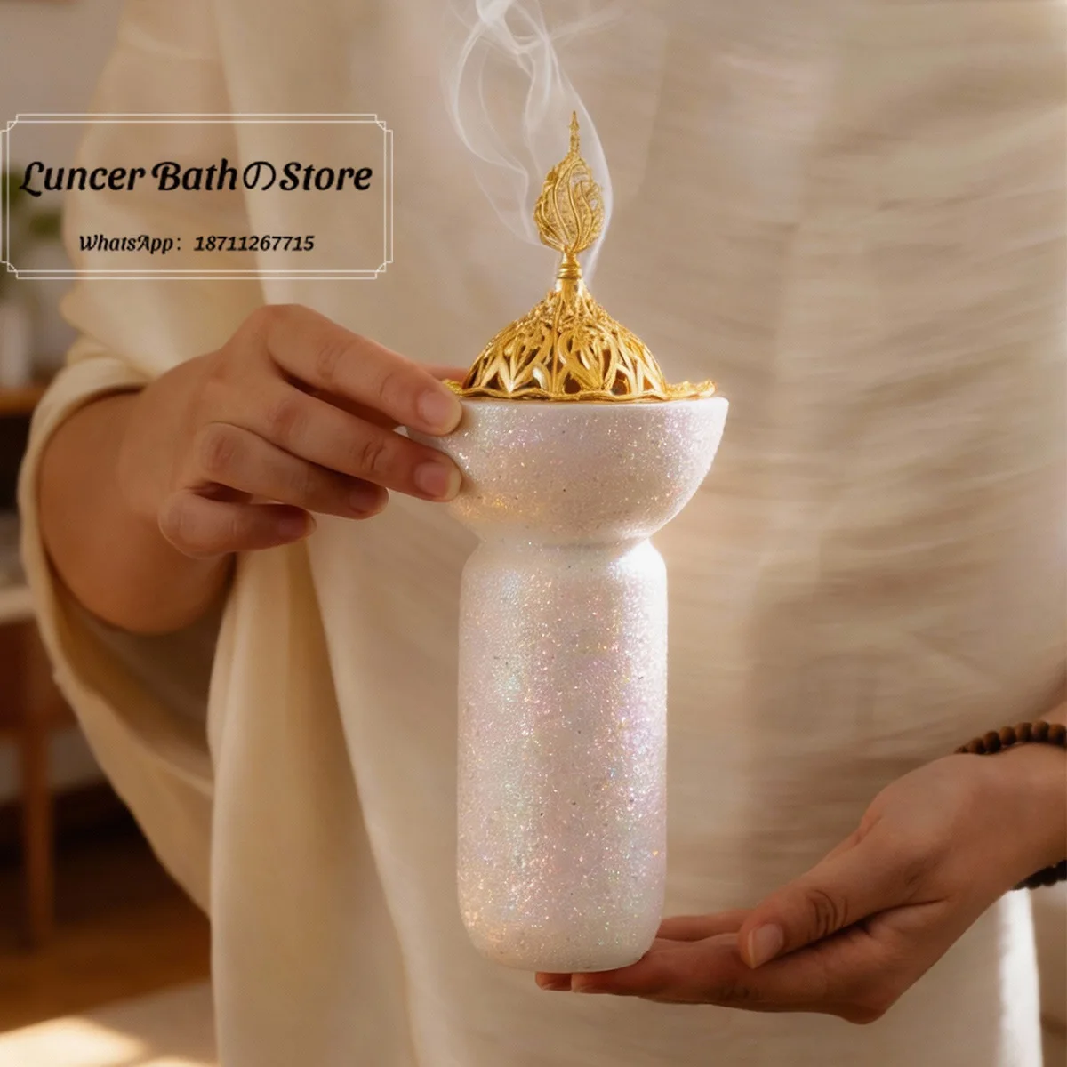 2pcsDesktop incense burner aromatherapy burner sequin handle resin aromatherapy burner middle eastern tower sandalwood