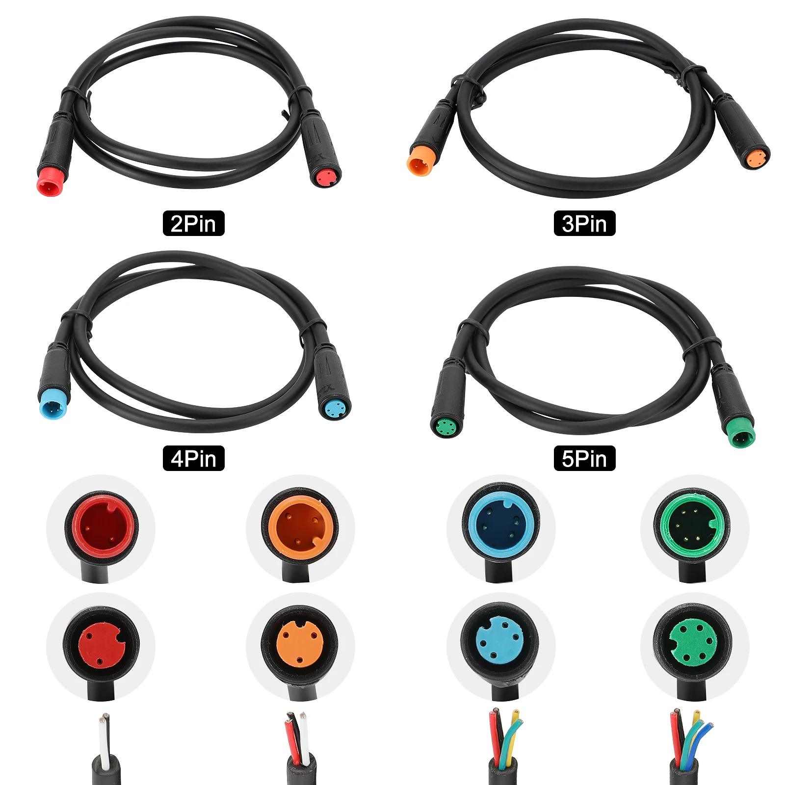 M8 2 Stück 2/3/4/5-poliges E-Bike-Kabel; Länge: 60/90 cm; IP65 wasserdicht, Stecker auf Buchse, 18AWG Julet/YLS/Higo Universalversion. – Detail 1