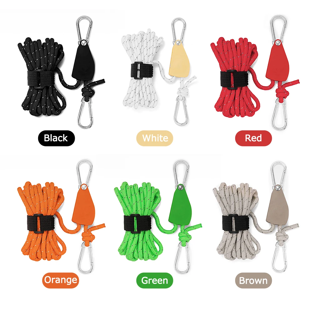 

4mm 4m Pulley Tensioner Reflective Nylon Tent Wind Rope Fixed Buckle (Black)