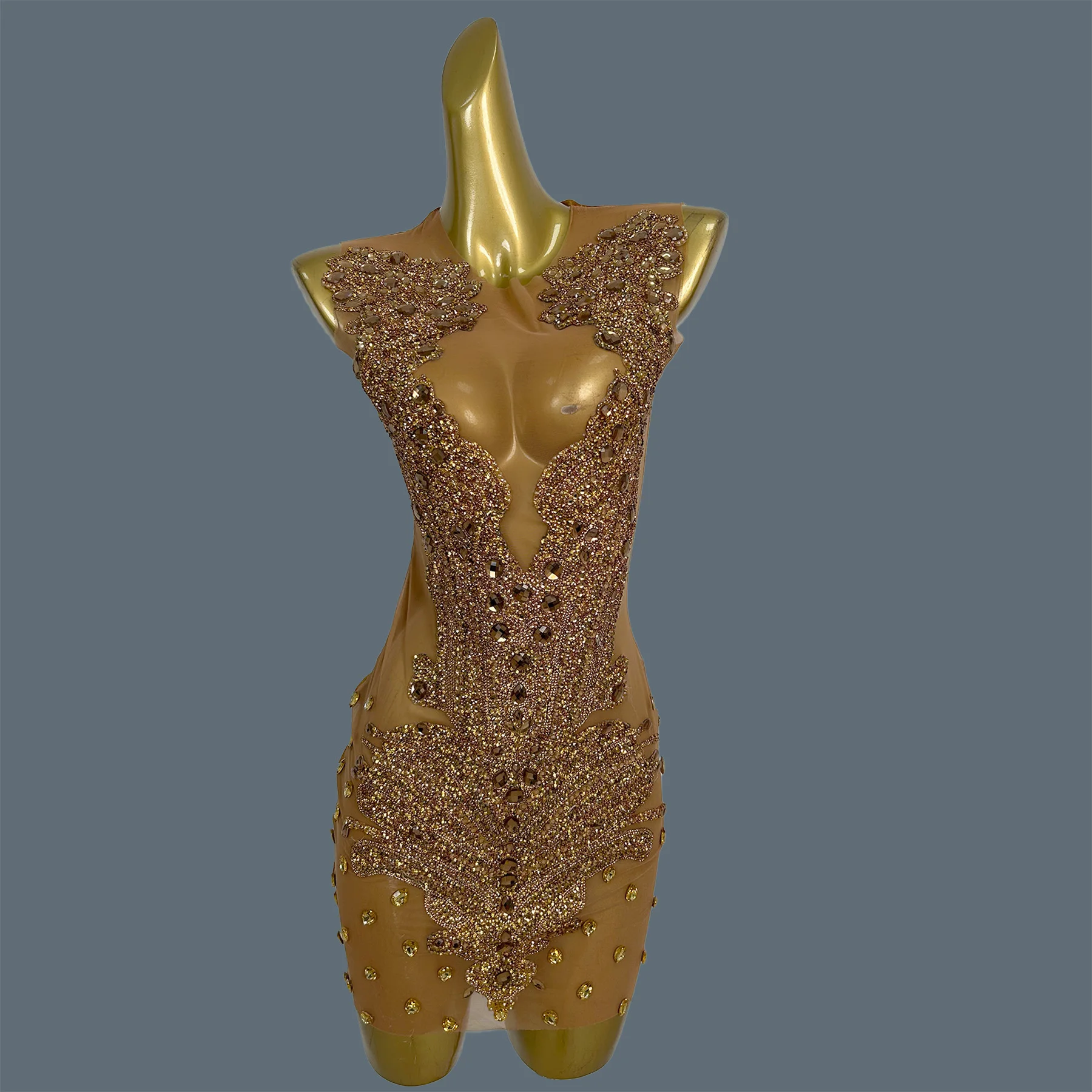 Women Elegant Sparkly Crystal  Velvet Cocktail Dress Club Dance Performance Costume Event Party Tight Fitting Mini Dress Jinbi