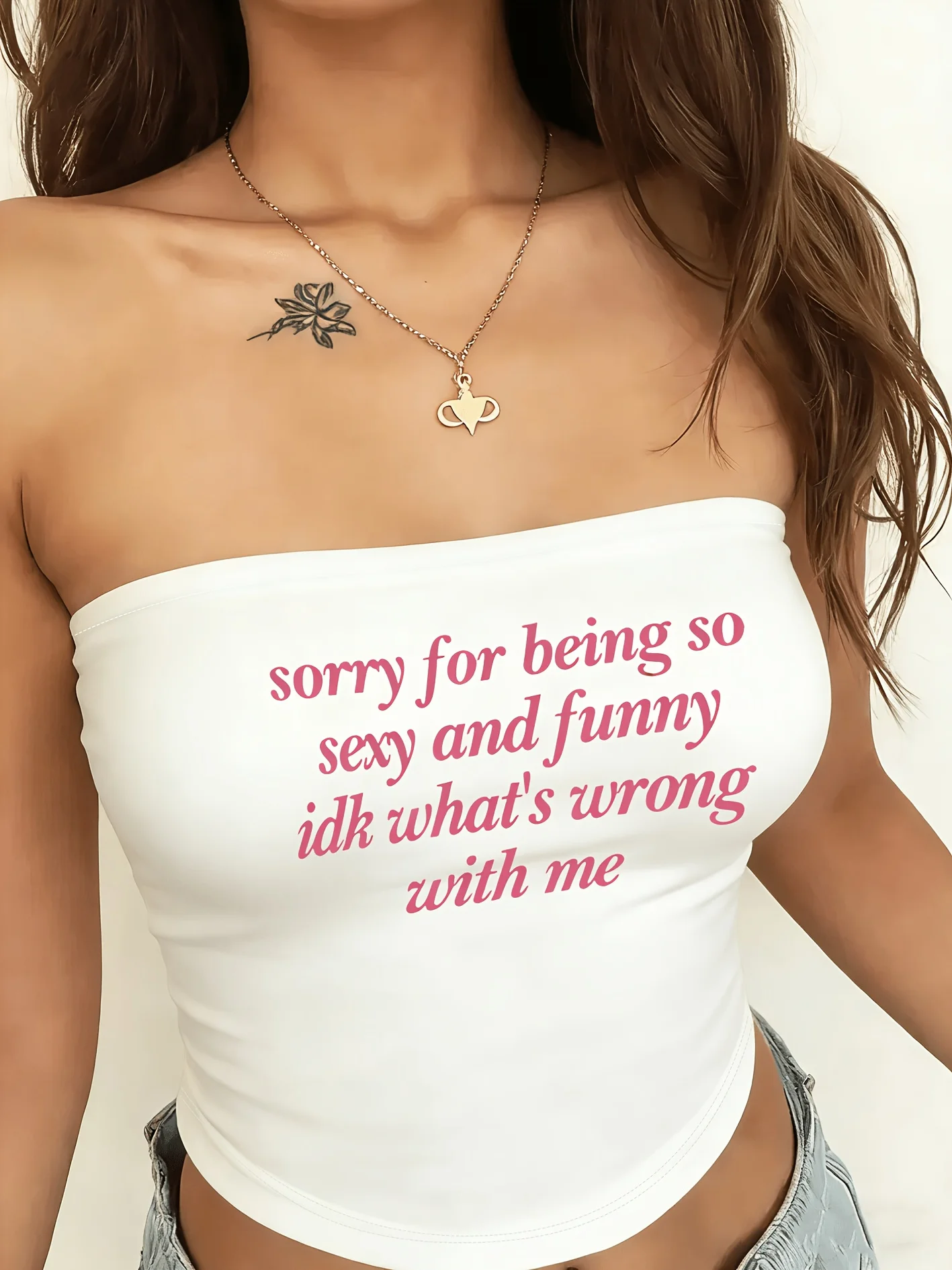 Women's Tube Top with Letter Print Design Sexy Hot Style Strapless Top Comfortable Suitable for Spring and Summer