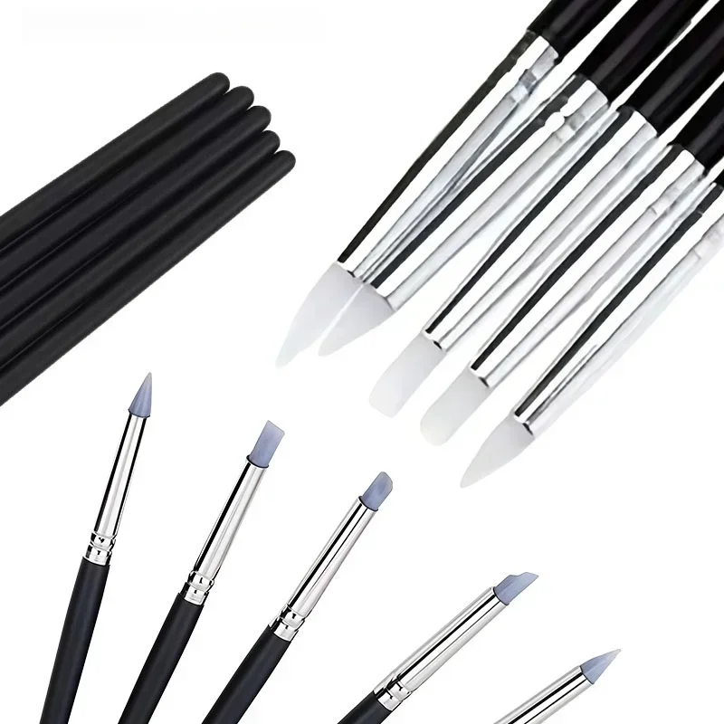 5Pcs/Set Silicone Nail Art Pen Brush UV Gel Polish Tip  DIY Dotting Polish Brushes Sculpture Pen DIY Manicure Tool