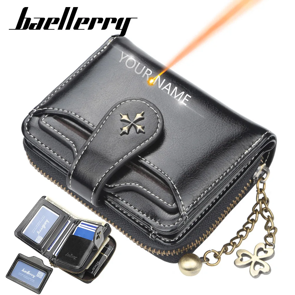 

New Short Women Wallets Name Engraving Top Quality Zipper Coin Pocket Female Purse ID Card Holder Brand Wallet For Girls