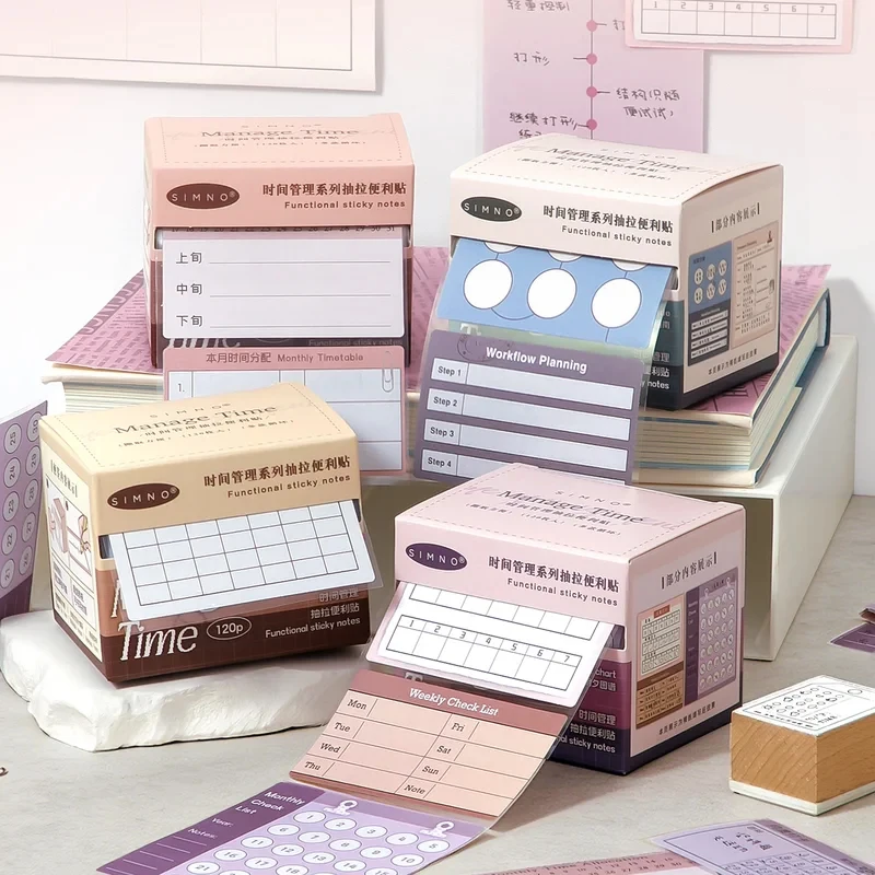 Kawai Stationery Portable time management Morandi color series reusable pull out sticky notes guestbook time planning Office