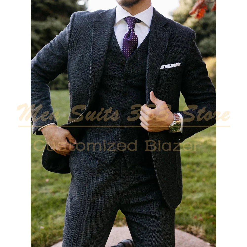 

Luxury Men's Suits 3 Piece Jacket Pants Vest Full Sets Elegant Single Breasted Notch Lapel Slim Fit Male Clothing Daily Outfits