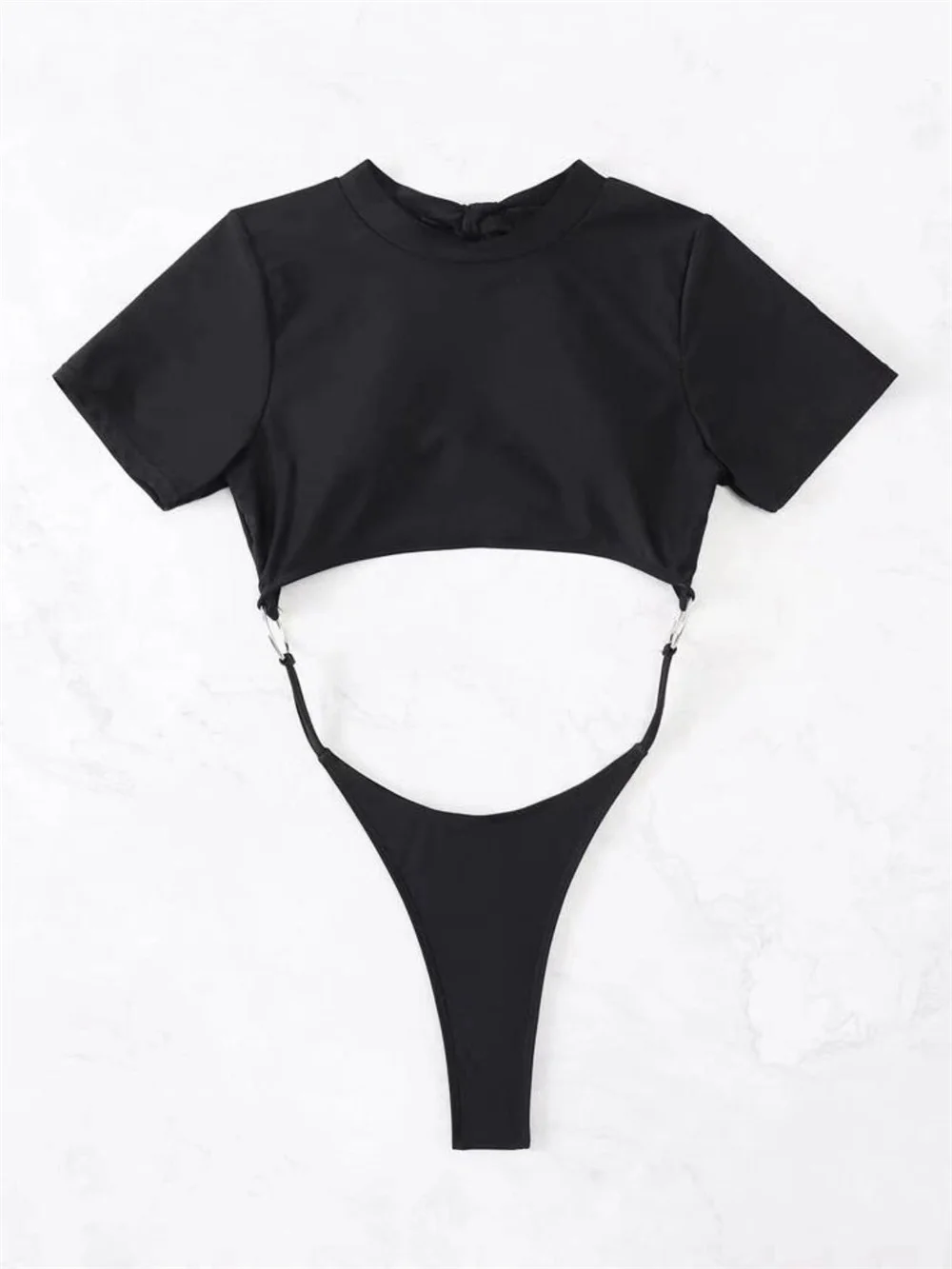 Sexy corda monokini bandagem sem costas anéis oco biquíni praia brasileira maiô tankini maiô feminino férias