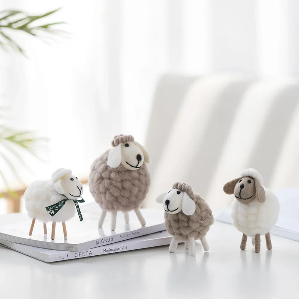 Cute Mini Wool Xmas Holiday Ornament Party Supplies Statue Miniature Felt Sheep Figurines Home Decoration