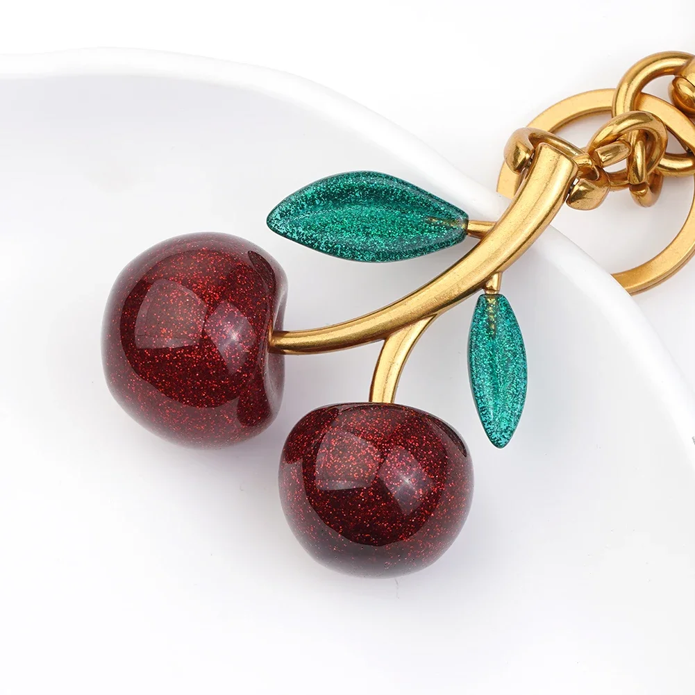 Fashion Delicious Red Cherry Keychain Summer Fruits Cherries Pendant Keyring For Women Men Jewelry Bag Key Accessories Gift image 5