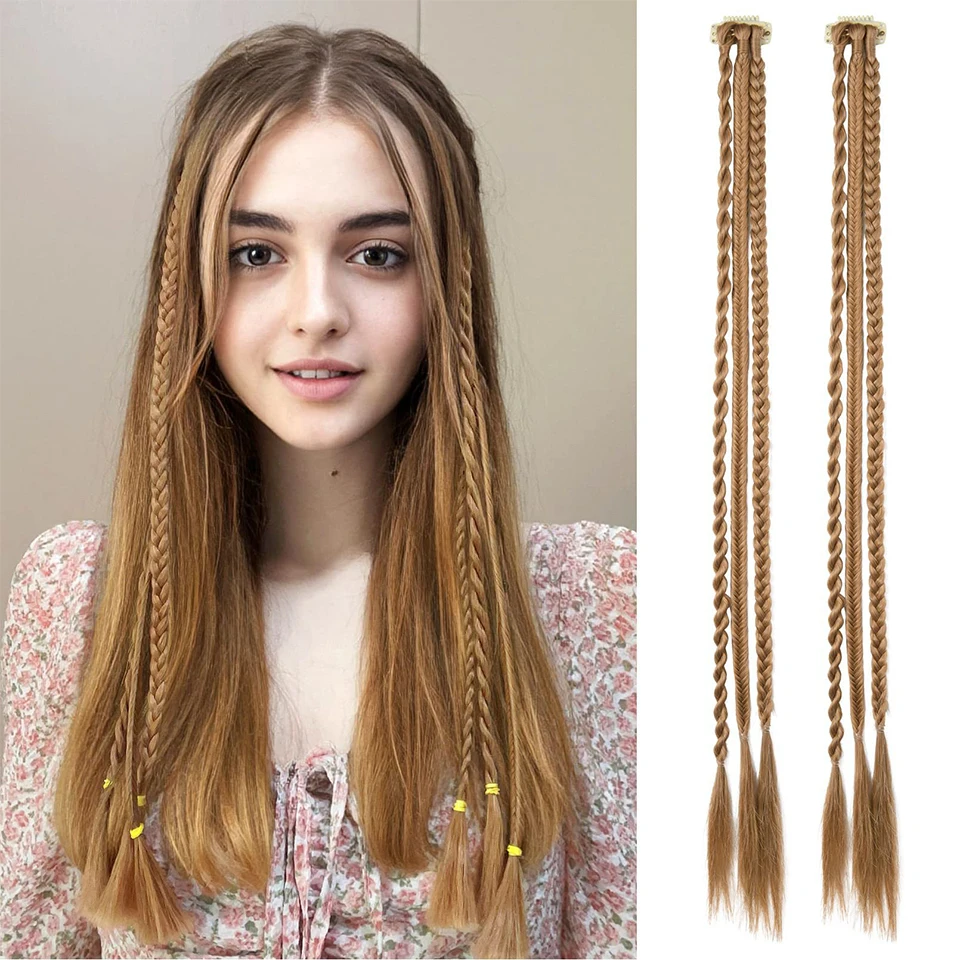 Extensiones de Cabello con Clip trenzado, 2 piezas, trenzas de bebé, postizos de cola de caballo sintética larga para mujeres, niños y niñas,