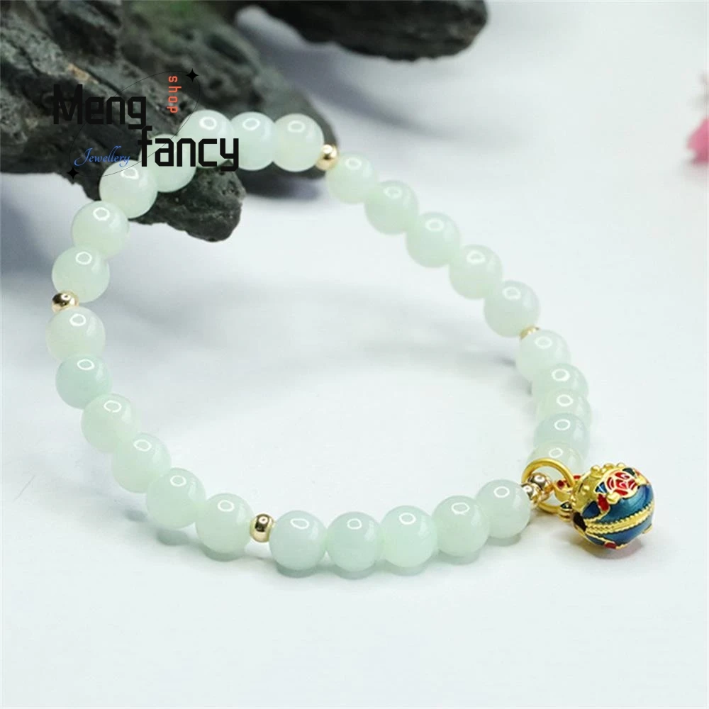Natural Burmese A-goods Jadeite Exquisite Elegant Simple High-grade Jade Round Beads Swallow Gold Beast Bracelet Fashion Jewelry